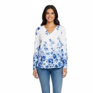 MISSLOOK Blue Floral Long Sleeve Top